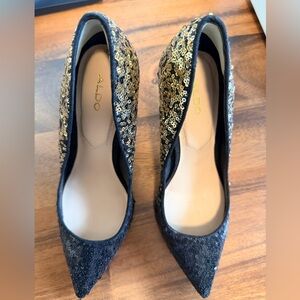 Aldo Women's Gold and Black Sequin Heels